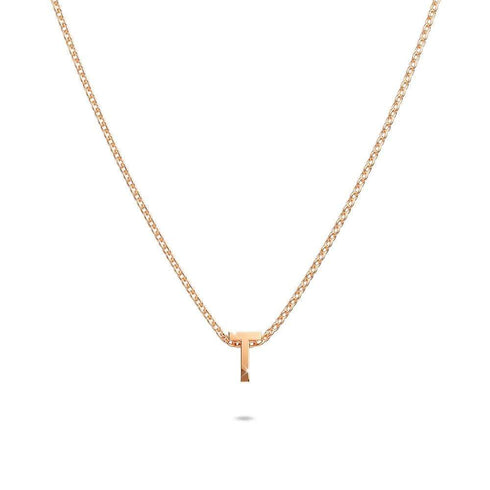 Initials Brick Alphabet Letter Necklace Rose Gold Layered Steel Jewellery
